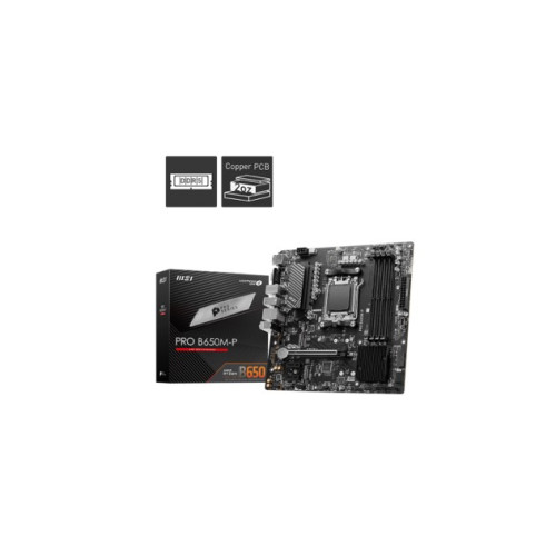 MSI PRO B650M-P  AMD AM5 mATX Motherboard, 4x DDR5 ~192GB, 1x PCI-E x16, 2x PCI-E x1, 2x M.2, 4x SATA,  6x USB 3.2,  4x USB 2.0, 1x USB Type C