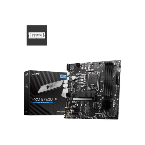 MSI PRO B760M-P mATX Motherboard, 4x DDR5~192GB, 1x PCI-E x 16, 2x PCI-E x 1,  2x M.2, 4x SATA, 1x USB 3.2 , 4x USB 2.0, 1x USB-C