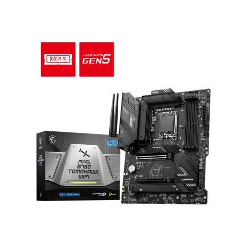 MSI MAG B760 TOMAHAWK WIFI ATX Motherboard, 4x DDR5~192GB, 2x PCI-E x 16, 1x PCI-E x 1,  3x M.2, 4x SATA, 4x USB 3.2 , 4x USB 2.0, 1x USB Type C