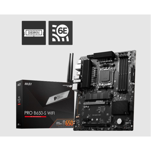 MSI PRO B650-S WIFI AMD AM5 ATX Motherboard, 4x DDR5 ~192GB, 2x PCI-E x16, 2x M.2, 4x SATA,  11x USB 3.2, 4x USB 2.0