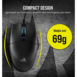 Corsair Katar PRO, Ultra Light Weight 69g, Wheel RGB, ICUE Software, Quik Strike Buttons,12k DPI, Compact symetric Shape, Gaming Mice