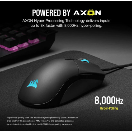 Corsair SABRE RGB PRO CHAMPION SERIES Gaming Mice - RGB, Ultra Lightweight, 18,000 DPI sensor,  Axon 8,000 Hz Hyper-Polling, Flexible weave Cable (LS)