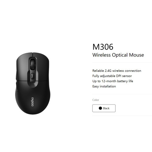 RAPOO M306 2.4 Wireless Optical Mice with Side FWD and Back Buttons. 12 Months Long Battery Life, Easy Installation. Adjustable DPI 3200. Office Mice.