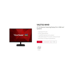 ViewSonic 27” Office Business, Ultra Slim 3 Side Frameless, Super Clear IPS, 4ms 100hz, FHD, DP, HDMI, Adaptive Sync, Dual Speakers. VESA 100. Monitor