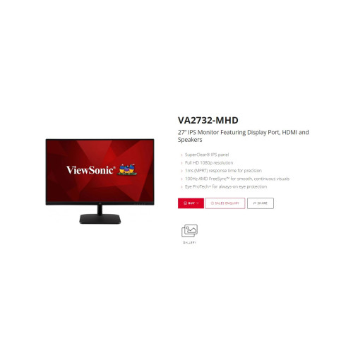 ViewSonic 27” Office Business, Ultra Slim 3 Side Frameless, Super Clear IPS, 4ms 100hz, FHD, DP, HDMI, Adaptive Sync, Dual Speakers. VESA 100. Monitor