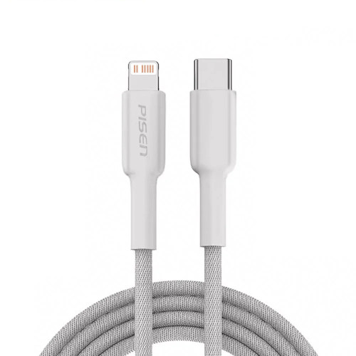 Pisen Braided Lightning to USB-C 20W PD Fast Charge Cable (1M) White - Samsung Galaxy, Apple iPhone, iPad, MacBook, Google, OPPO, Nokia