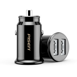 Pisen Dual Port USB-A Mini Car Charger - Support 4.8A Current, Prevent Overcharge and Short Circuit, Small and Refined