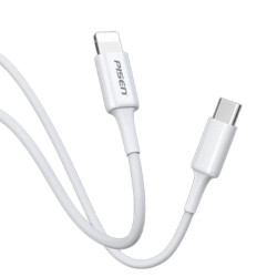 Pisen Lightning to USB-C Cable (1M) White - Support Safe Charge 2.4A, Stretch-Resistant, Reinforced, Durable, Apple iPhone/iPad/MacBook