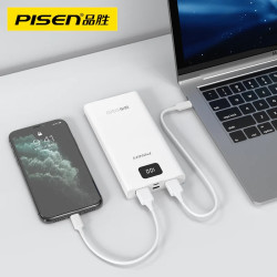 Pisen Dual USB-A Power bank 10500mAh White - Supports Protocols Such PD3.0/QC3.0 and AFC, LED Display, Fast Charge Laptop