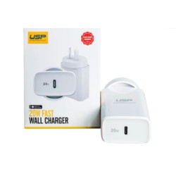 USP 20W USB-C PD Fast Wall Charger White - Extremely Compact Plug Makes It Ideal for Home, Office and Travel