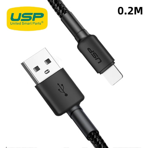 USP BoostUp Lightning to USB-A Cable (20cm) Black - Quick Charge  Connect, 2.4A Rapid Charge, Durable, Nylon Weaving, Apple iPhone/iPad/MacBook