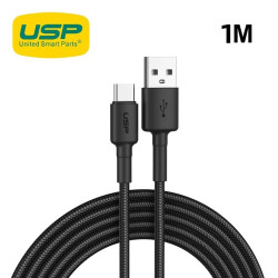 USP BoostUp Braided USB-C to USB-A Cable (1M) Black -3A Fast  Safe Charge,Strong  Durable,Samsung Galaxy,Apple iPhone,iPad,MacBook,Google,OPPO,Nokia