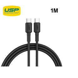 USP BoostUp Braided USB-C to USB-C Cable (1M) Black -3A Fast  Safe Charge,Strong  Durable,Samsung Galaxy,Apple iPhone,iPad,MacBook,Google,OPPO,Nokia