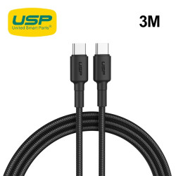 USP BoostUp Braided USB-C to USB-C Cable (3M) Black -3A Fast  Safe Charge,Strong  Durable,Samsung Galaxy,Apple iPhone,iPad,MacBook,Google,OPPO,Nokia