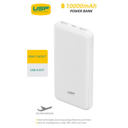 USP 10K mAh Power Bank (37W) with Triple Ports (USB-C + Dual USB-A) White - LED Power Indicator,Fast  Safe,Intelligent Charging,Meet Airport Aviation