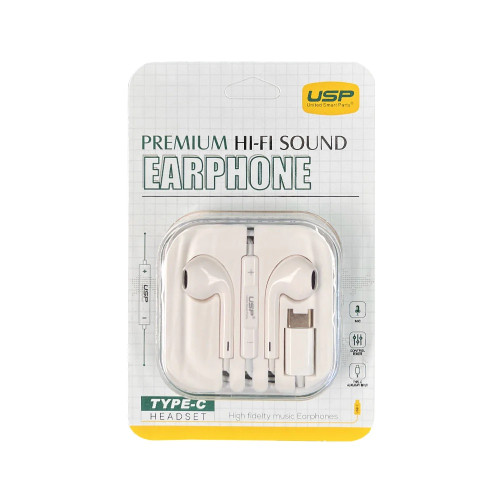 USP Earphones Type-C with Controller Compatible With All Samsung and iPhone 15 Series (Support Phone Calls)