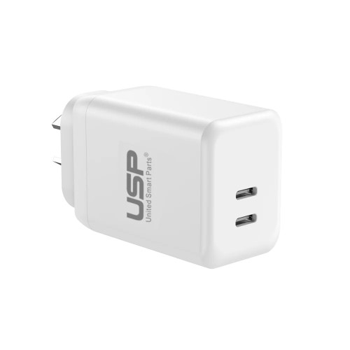 USP 45W Dual Ports USB-C PD GaN Wall Charger White - Charge Two Device Simultaneously, Smart  Reliable, Compact Design