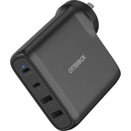 OtterBox 100W Four Port USB-C (Type I) PD Fast GaN Wall Charger - Black (78-81355), Dual USB-C (100W+18W), Dual USB-A (18W), Compact, Laptop Charger