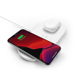 Belkin BoostCharge 15W Dual Wireless Charging Pads - White(WIZ008auWH), Qi-Compatible, Non-Slippery,2-in-1 Fast Wireless Charger,PSU Included,2YR