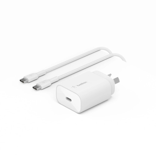 Belkin BoostCharge USB-C PD 3.0 PPS Wall Charger 25W + USB-C Cable(1M) - White(WCA004au1MWH-B6),Dynamic power delivery,Compact,Fast  Travel Ready,2YR