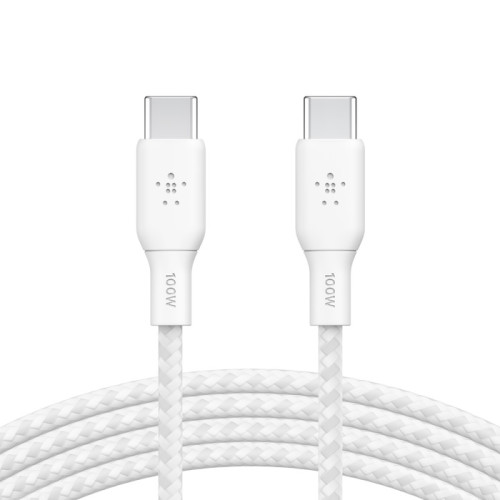 Belkin BoostCharge Braided USB-C to USB-C Cable (2m/6.6ft) - White (CAB014bt2MWH),100W,480Mbps,30K+,Samsung Galaxy,iPad,MacBook,Google,OPPO,Nokia,2YR