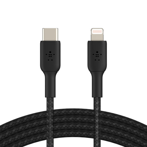 Belkin BoostCharge Braided Lightning to USB-C Cable (1m/3.3ft) - Black(CAA004bt1MBK), 480Mbps, 10K+ bend, Apple iPhone / iPad / Macbook, 2YR