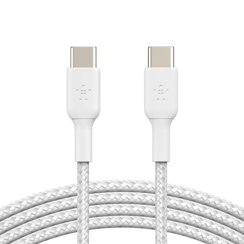 Belkin BoostCharge Braided USB-C to USB-C Cable (1m/3.3ft) -White (CAB004bt1MWH), 480Mbps,10K+ bend,Samsung Galaxy,iPad,MacBook,Google,OPPO,Nokia,2YR