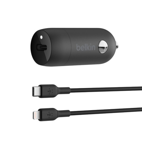 Belkin BoostCharge 30W USB-C PD Car Charger + USB-C to Lightning cable 1M - Black (CCA004bt1MBK-B5),Dynamic Power Delivery,Compact Design,USB-IF, 2YR