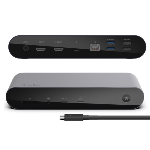 Belkin Connect Pro Thunderbolt 4 Dock - Space Grey (INC006auSGY),4xUSB-A 1xSD 1xAudio 1xThunderbolt 1xGB Ethernet Dual Display 90W PD Docking Station