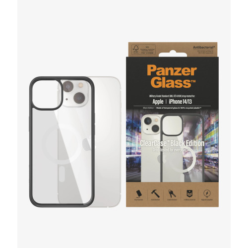 PanzerGlass Apple iPhone 14 / iPhone 13 ClearCase MagSafe Compatible - Black Edition (0413),Scratch  Shock Resistant,Anti-Yellowing,TPU Material, 2YR