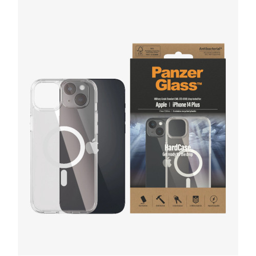 PanzerGlass Apple iPhone 14 Plus HardCase MagSafe Compatible - Clear(0411), 3 x Military Grade Standard, MagSafe Compatible, Scratch Resistant, 2YR