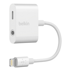 Belkin 3.5 mm Audio + Charge RockStar - White (F8J212btWHT), MFi Certified, Listen Audio and Charge at the Same Time, Supports Synching Data, 2YR