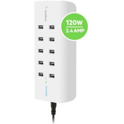 Belkin 10-Port USB Charging Station / Hub 10xUSB-A Ports(2.4Amps),Intelligent Charging,Wall / Desk mountable,Compact, Overcurrent protection