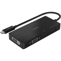 Belkin USB-C Video Adapter - Black (AVC003btBK), USB-C to Multiport Adapter with HDMI, VGA, DisplayPort and DVI Ports, 2YR