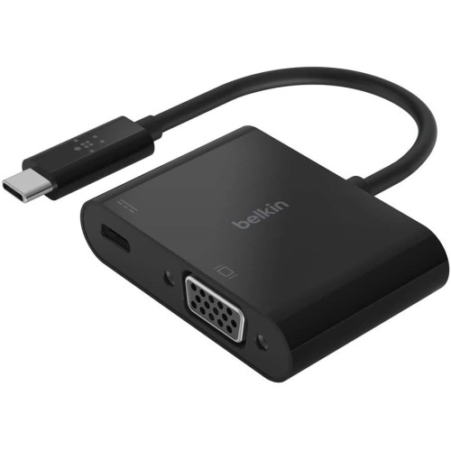 Belkin USB-C to VGA + Charge Adapter - Black (AVC001btBK), Support up to 60W of Power Delivery, Supports Resolutions up to 1920x1200 (1080p)