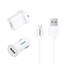 (LS) mbeat 3-in-1 MFI USB Lightning Charging Kit (1m Lighting to USB Cable + 2.1A Car  Wall Charger) (LS)