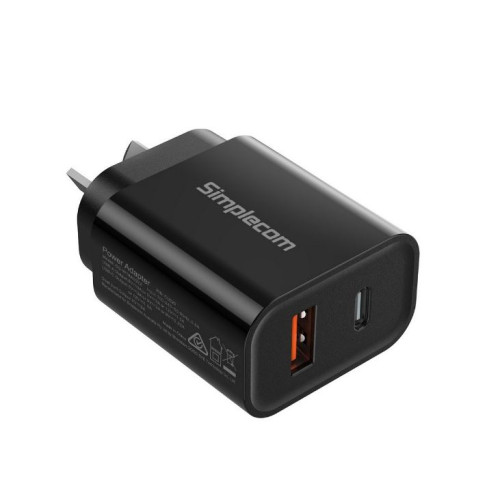 Simplecom CU220 Dual Port PD 20W Fast Wall Charger USB-C + USB-A for Phone Tablet