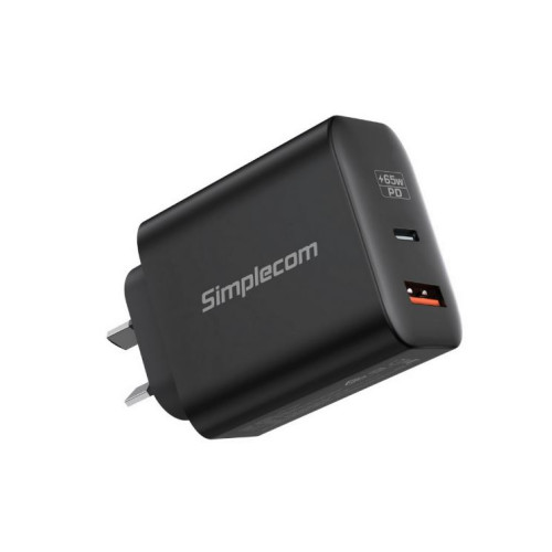 Simplecom CU265 Dual Port PD 65W GaN Fast Wall Charger USB-C + USB-A for Phone Laptop