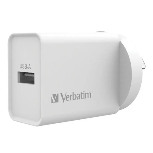 Verbatim USB Charger Single Port 2.4A - White Single Port Wall Charger