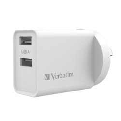 Verbatim USB Charger Dual Port 2.4A - White Twin Port Wall Charger