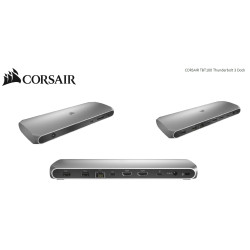 CORSAIR TBT100 Thunderbolt 3 , 2x USB-C 3.2, 2x 4K @ 60Hz HDMI, GB Ethernet, SDXC Card, Slim Aluminum. 100w Adaptor, 85w PD,  MS  MAC Docking Station