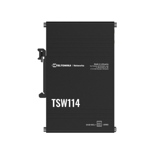 Teltonika TSW114 - DIN Rail Switch, 5x Gigabit Ethernet ports with speeds of up to 1000 Mbps, Integrated DIN rail bracket - PSU excluded (PR3PRAU6)