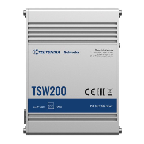 Teltonika TSW200 - Industrial PoE+ Switch, 2x SFP ports, 8x PoE+ ports with speeds up to 1000 Mbps, Power Up to 240 W - PSU excluded