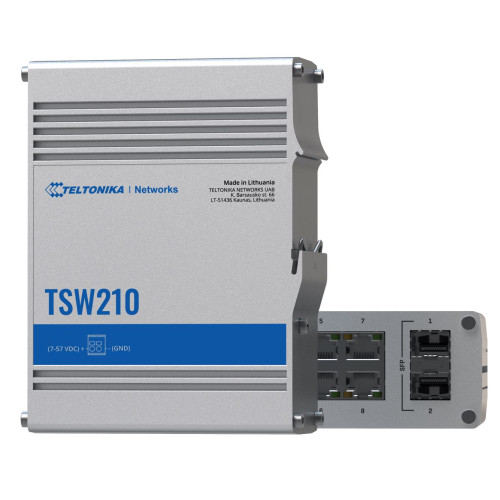 Teltonika TSW210 - Industrial Switch, 2x SFP ports, 8x Gigabit Ethernet ports with speeds of up to 1000 Mbps - PSU excluded (PR3PRAU6)