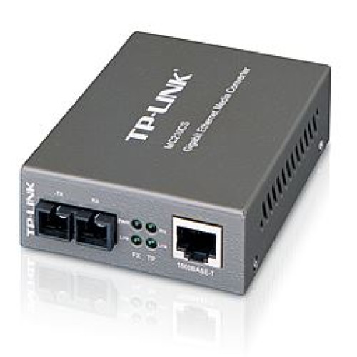 TP-Link MC210CS 1000Mbps RJ45 to 1000Mbps single-mode SC fiber Converter, Full-duplex, up to 15Km, switching power adapter, chassis TL-MC1400 rack-mou