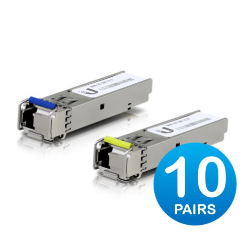 Ubiquiti UFiber SFP Single-Mode BiDi Fiber Module, 1 Gbps, 3km Dstance, 20-Pack