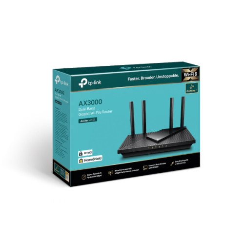 TP-Link Archer AX55 AX3000 Dual Band Gigabit Wi-Fi 6 Router, 2402 Mbps 5GHz, OFDMA, OneMesh, 4x High-Gain Antenna, Improved Battery, Alexa Compatible