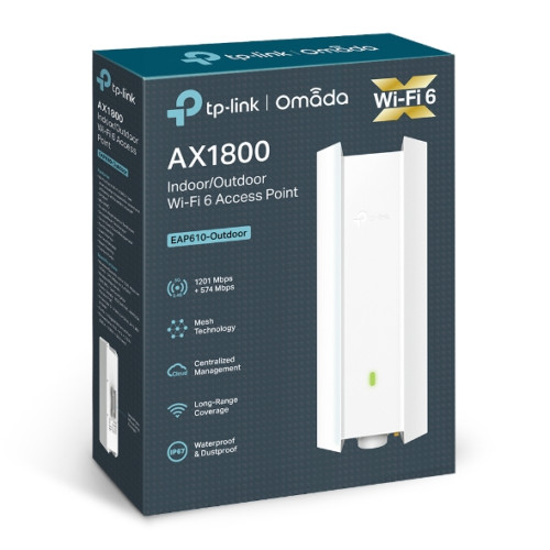 TP-Link EAP610-Outdoor AX1800 Indoor/Outdoor WiFi 6 Access Point, 1.8 Gbps, Long Range Coverage, IP67 Weatherproof, OFDMA, MU-MIMO, Omada Messh