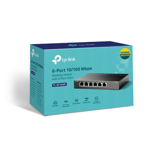 TP-Link TL-SF1006P 6-Port 10/100Mbps Desktop Switch with 4-Port PoE+, Up To 67W For all PoE Ports, Up To 30W Each PoE Port