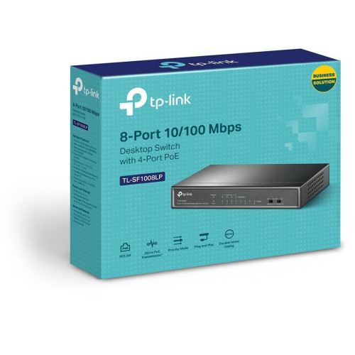 TP-Link TL-SF1008LP 8-Port 10/100Mbps Desktop Switch with 4-Port PoE, Up To 41W For all PoE Ports